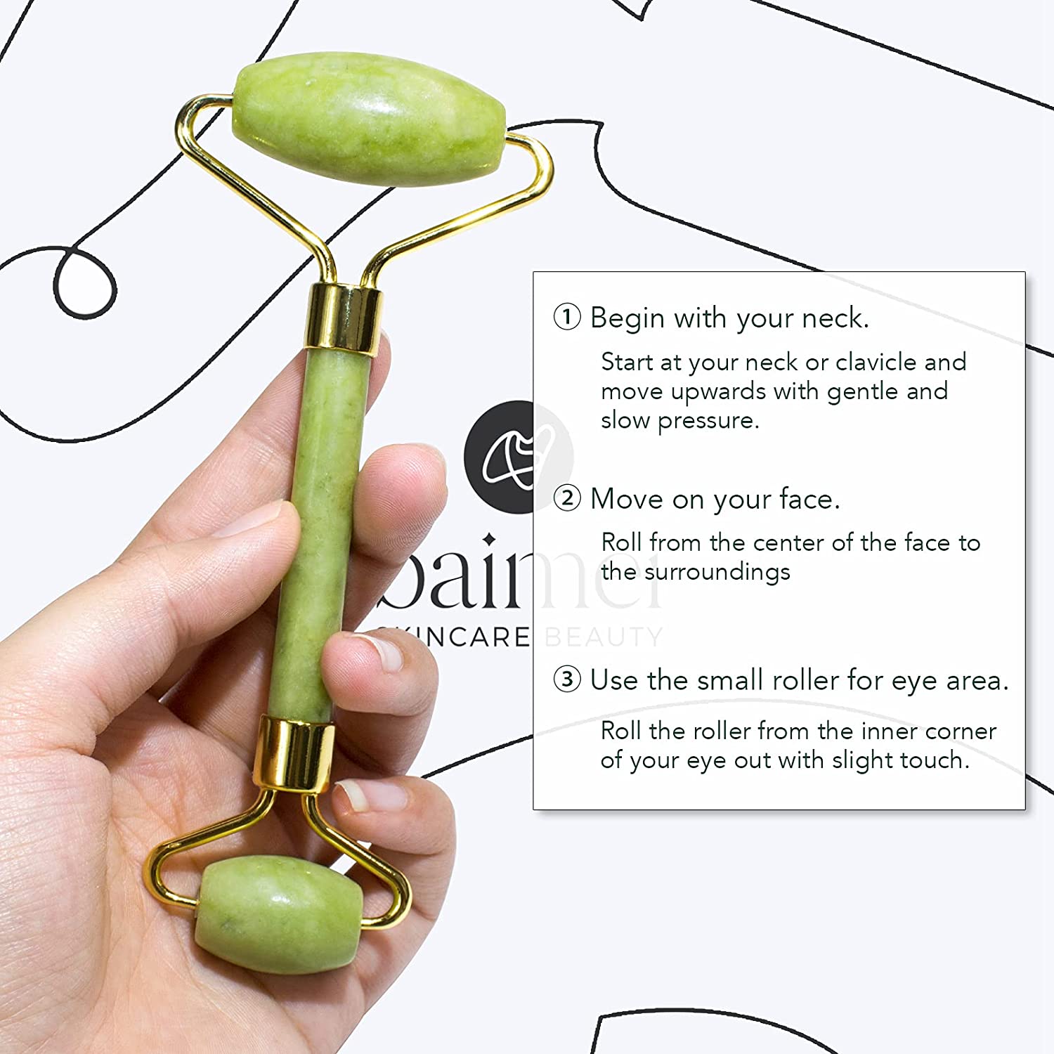 BAIMEI Jade Roller & Gua Sha Set Face Roller and Gua Sha Facial Tools for Skin Care Routine and Puffiness-Green - Image 4